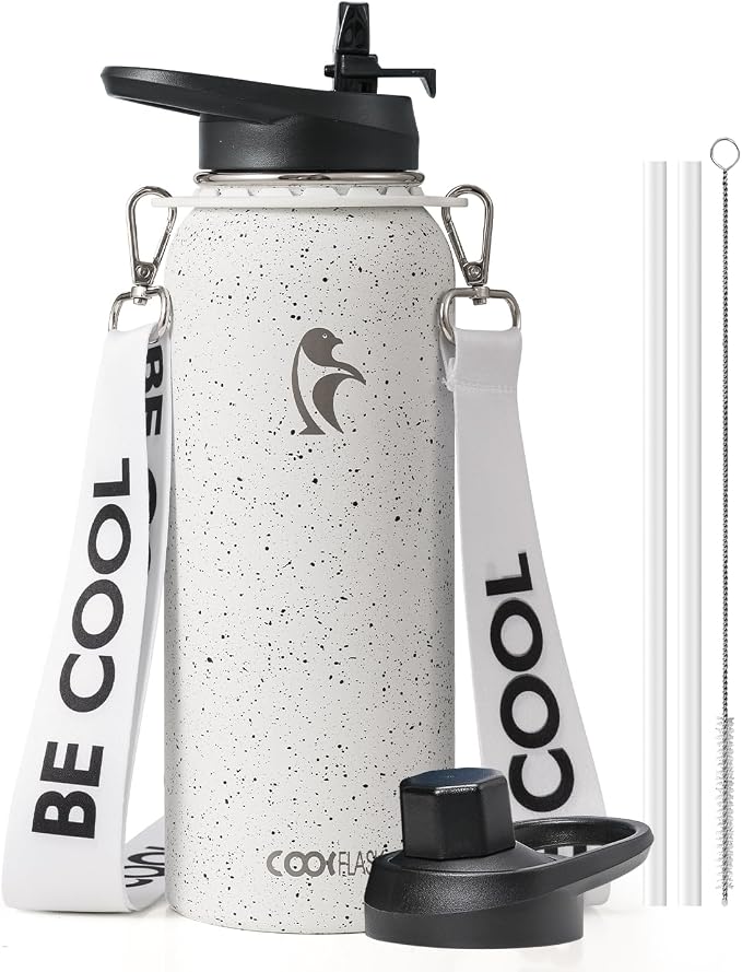 Coolflask Water Bottle with Straw, 40 oz Insulated Metal Water Flask with Straw by Coolflask