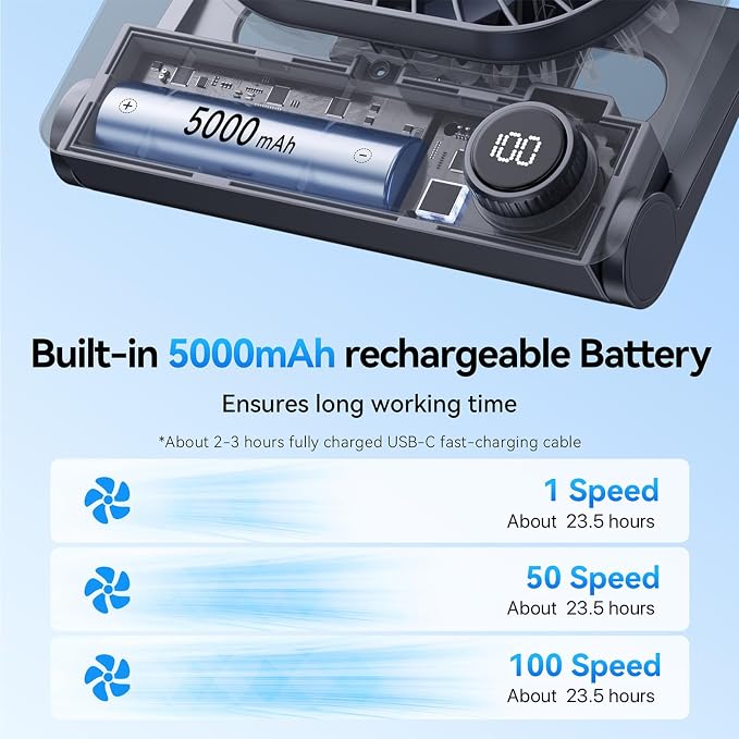 Desk Fan, 6.61''Ultra-thin 5000mAh Battery Powered Fan - Image 4