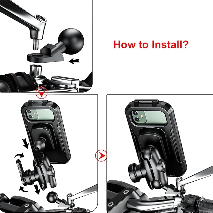 iMESTOU Waterproof Rearview Mirror Phone Mount, Motorcycle 1" Ball Phone Holder - Image 5