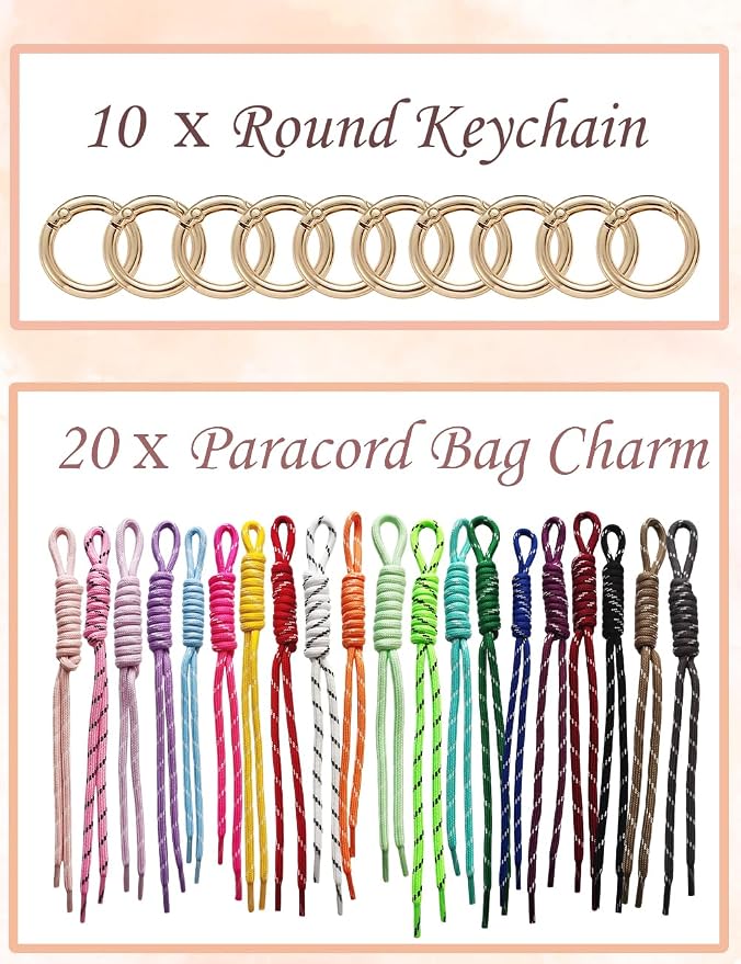 8/13/18/20/30 Pack Paracord Keychain Rope Bag Charms Colorful Braided Charms - Image 3