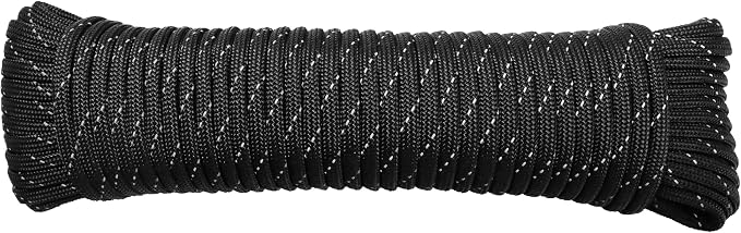 Paracord Rope, Reflective III Parachute Cord 7 Strand Core 550lb, 100ft Black by LUOPUTUO