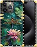 Compatible with iPhone 16 Pro Case, Colourful Dragonfly Pink Lily Pads Luxury by Unknown