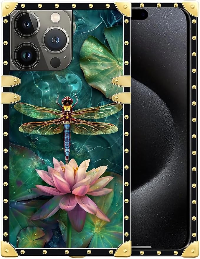 Compatible with iPhone 16 Pro Case, Colourful Dragonfly Pink Lily Pads Luxury by Unknown
