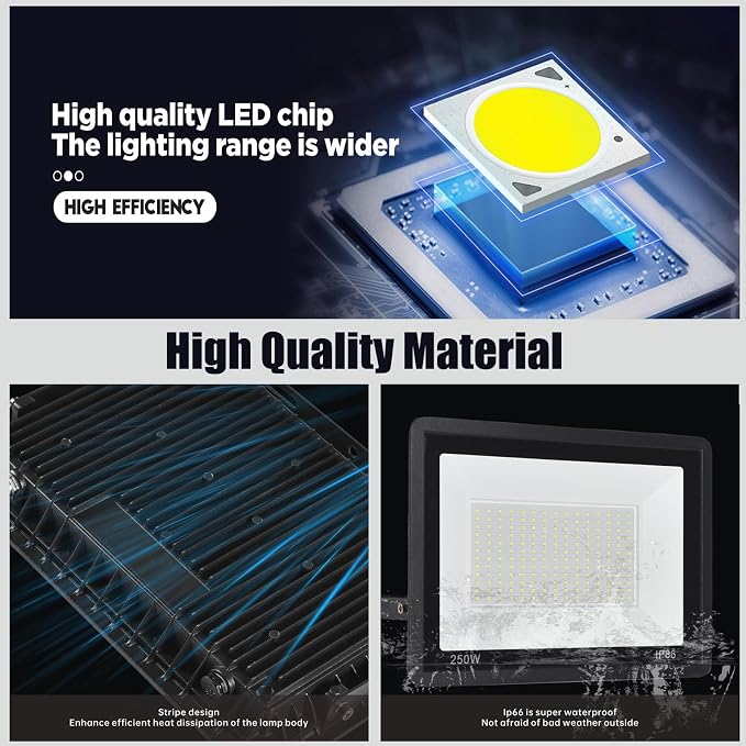 4Pack LED Flood Light Outdoor, 250W LED Work Light 26500lmwith 6FT US Plug - Image 4