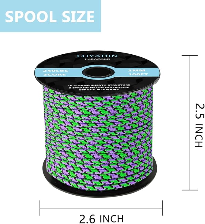 Paracord 240lb - Diameter 2mm Micro Utility Cord -3 Strand Parachute Spool Cord - Image 2