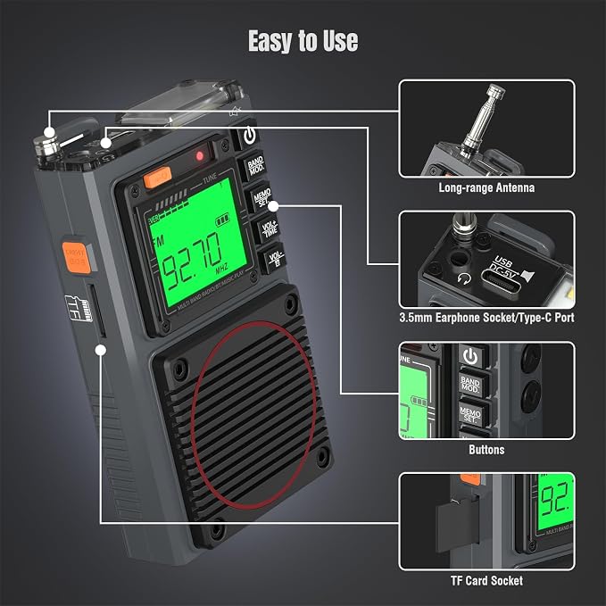 Raddy RF75A APP Control Shortwave Radio, Portable AM/FM/VHF/SW/WB Weather Radio - Image 8