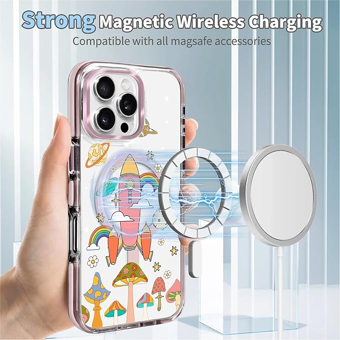 Case for iPhone 16 Pro, Spaceship Mushroom Phone Case Design，for Women Girls - Image 4
