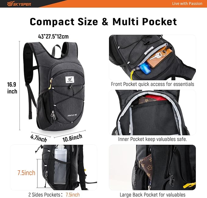 SKYSPER 15L/20L Foldable Hiking Backpack Lightweight Packable Travel Daypack - Image 3