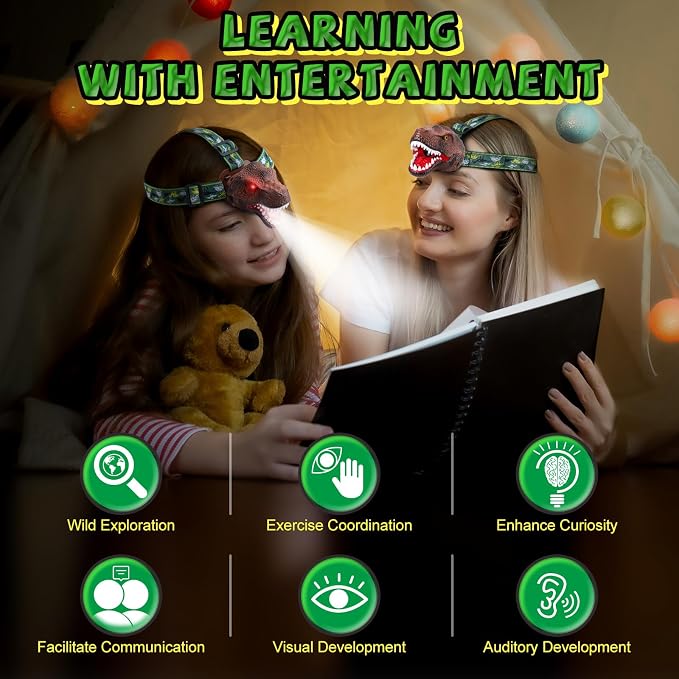 Nitigo Dinosaur Headlamp for Kids Flashlight 2 Pack, Rechargeable Led - Image 9