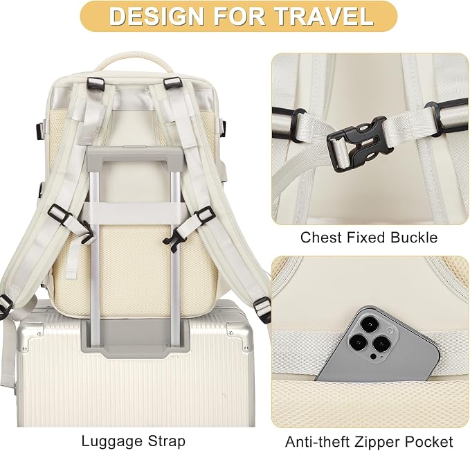 Beige Large Travel Backpack For Women Men Airline Approved Personal Item - Image 6