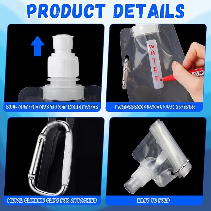 Teenyyou 48 Pack Collapsible Water Bottles Bulk 16oz Foldable Water Bottles - Image 3