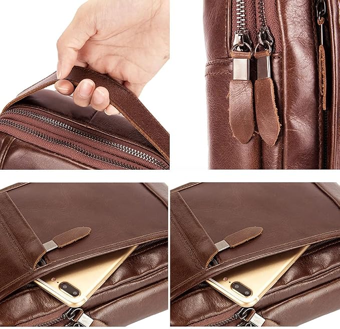 Leather Sling Bag Backpack for Men Women Outdoor Travel Hiking Business - Image 5