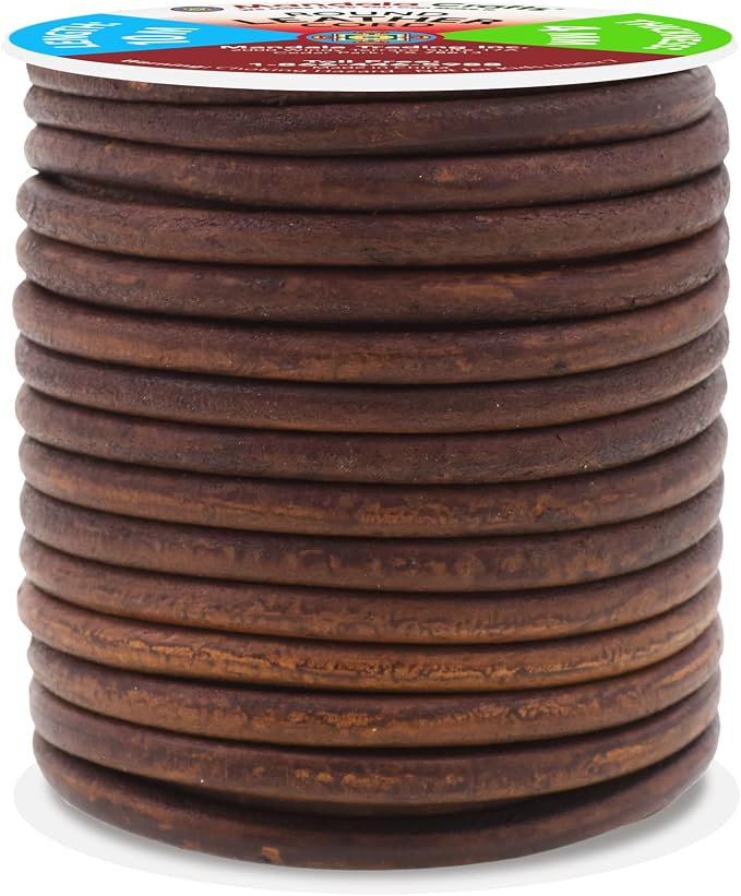 Mandala Crafts Round Genuine Distressed Brown Leather Cord - Image 2