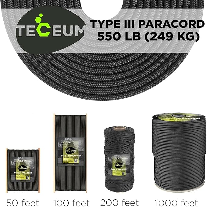 TECEUM 5/32" Paracord Rope 1000 – 1000ft / 200ft / 100ft / 50ft – Tactical - Image 9
