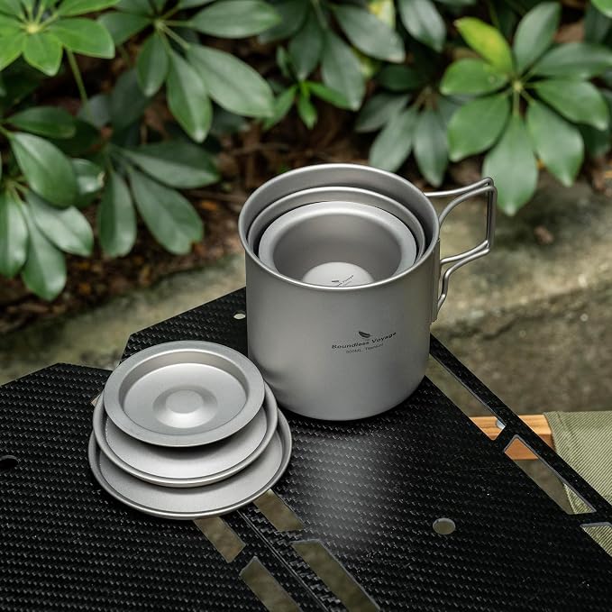 iBasingo Titanium Cup Set with Lid Foldable Handle Single-walled Camping Mug - Image 7