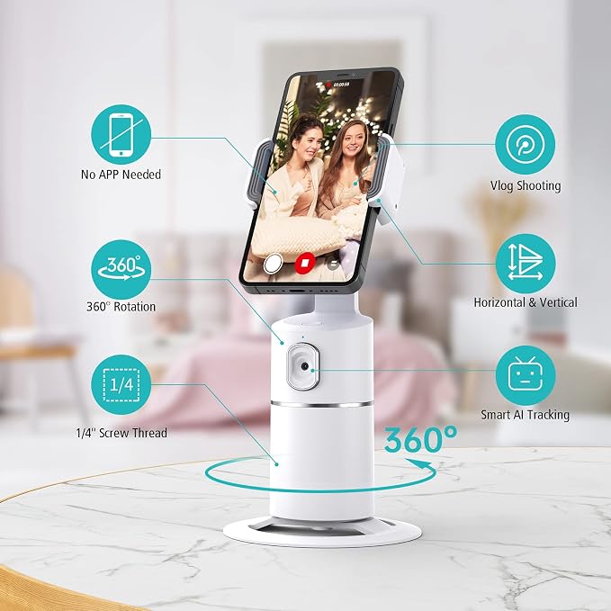 camrola Auto Face Tracking Phone Holder, No App Required, 360° Rotation Face - Image 2