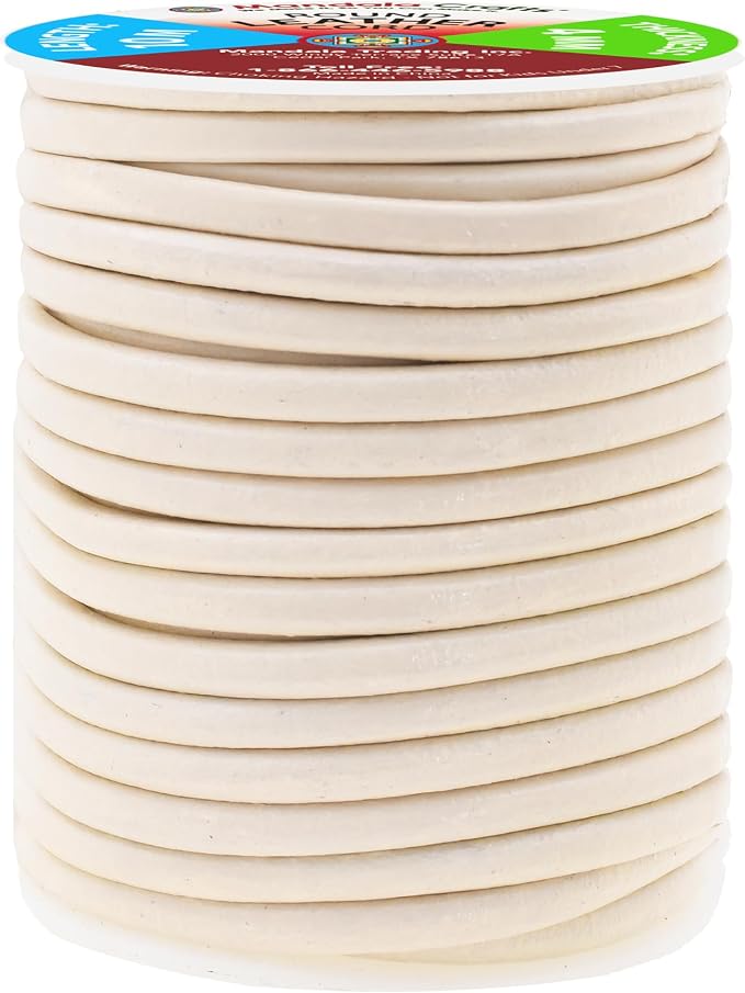 Mandala Crafts Round Genuine Cream Leather Cord - Image 2