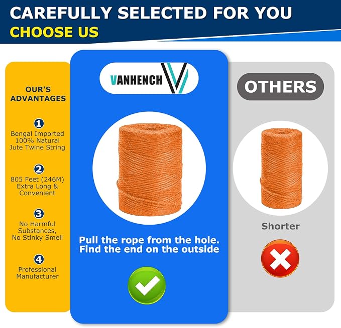 Vanhench 805FT Orange Twine String, Colored Natural Jute Twine String Rope Cord - Image 2