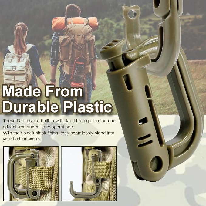 6 Pack 2.12“ Tactical Locking D Ring Plastic Carabiner Backapck Molle Hook Clip - Image 4