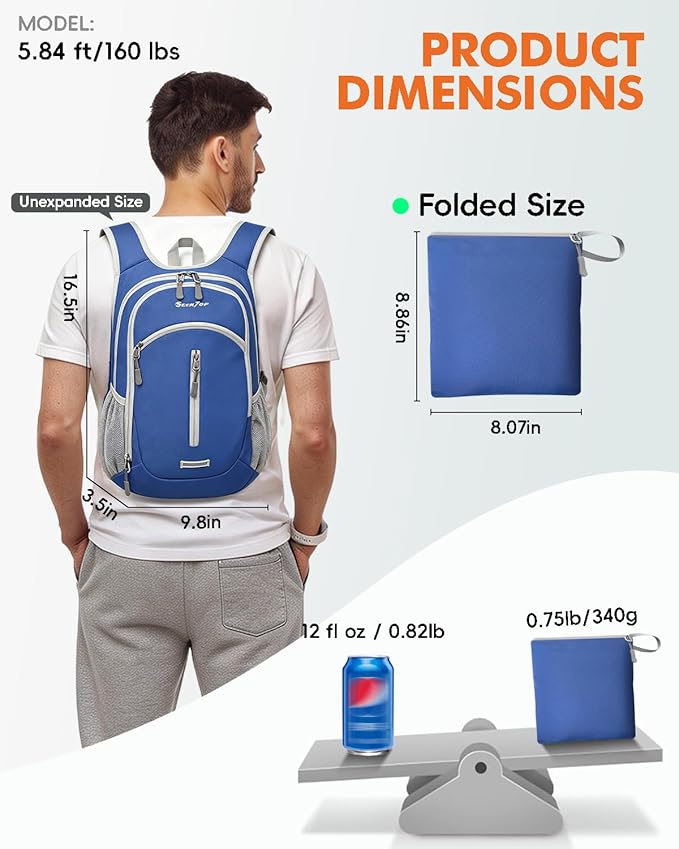 Seektop Small Hiking Backpack Expandable 12L-15L, Lightweight Packable - Image 3