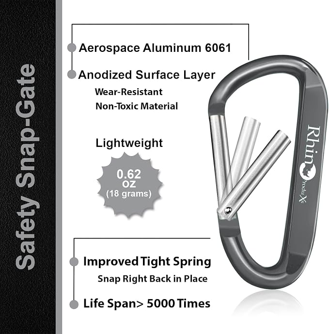 Rhino Produxs 8PCS of Lightweight Duty Snap Carabiner Clips, D Ring Shape - Image 3