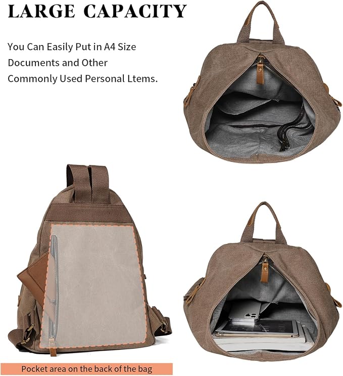 KL928 Canvas Vintage Backpack – Large Casual Daypack Outdoor Travel Rucksack - Image 4