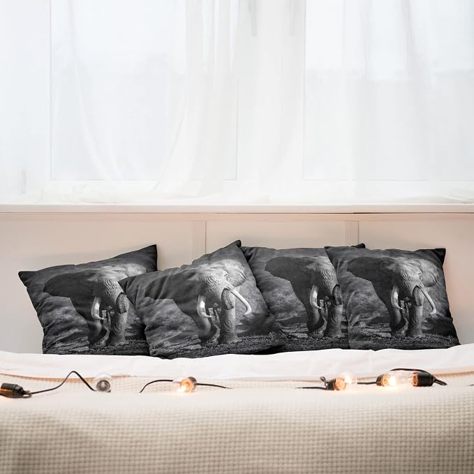 Ambesonne Elephant Throw Pillow Cushion Case Pack of 4, Majestic Elephant Bull - Image 6