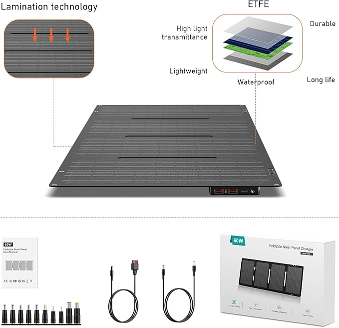 60W YT60 Solar Panel Charger Solar Battery High Efficiency Camping Waterproof - Image 5