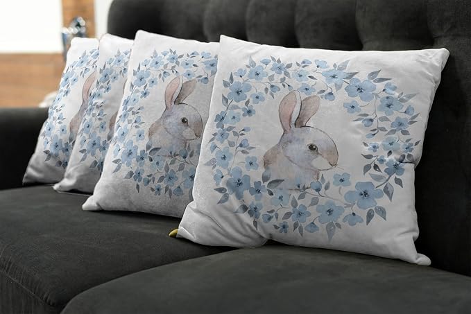 Ambesonne Watercolor Flower Decorative Throw Pillow Case Pack of 4, Bunny - Image 6