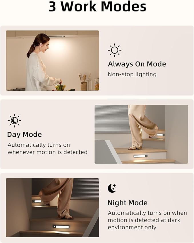 EZVALO Under Cabinet Lights, 1900mAh Rechargeable Motion Sensor Lights Indoor 3 - Image 3