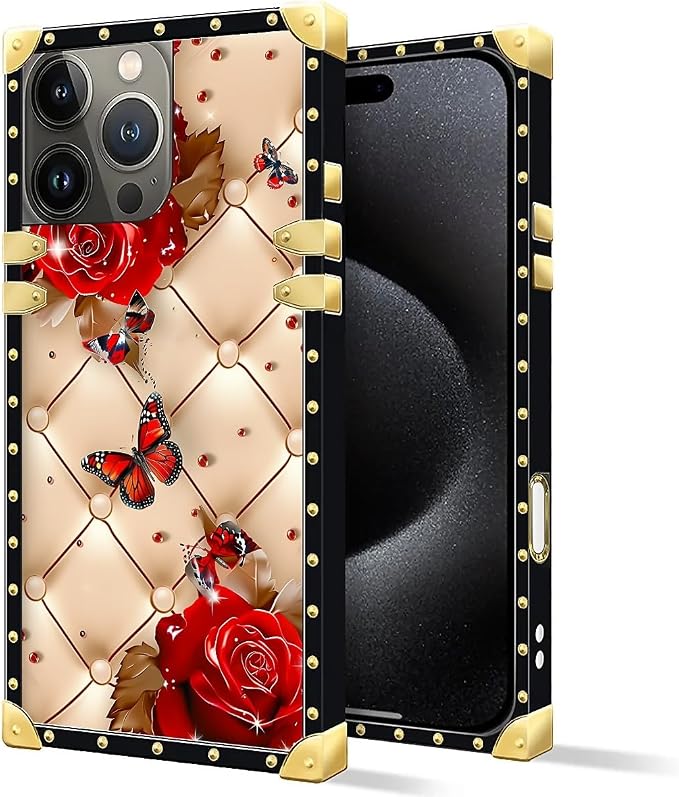 Compatible with iPhone 16 Pro Case, Shining Red Rose Butterfly Leather - Image 2