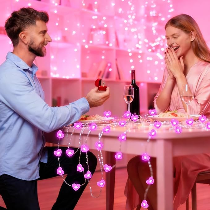 10FT Pink Heart Fairy Lights Battery Operated - Image 5