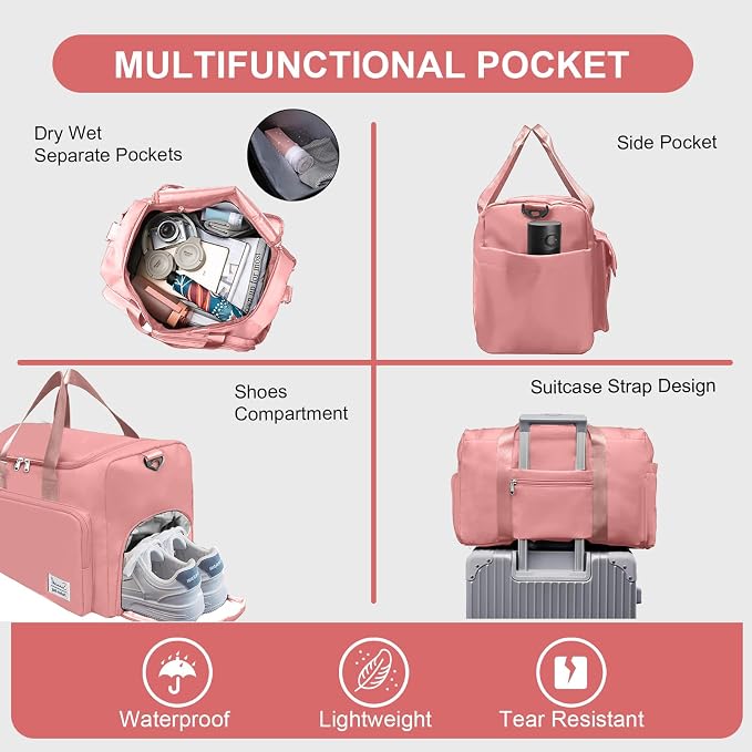 Suruid Gym Bag for Women Men, Travel Duffle Bag Large Capacity Carry On - Image 3