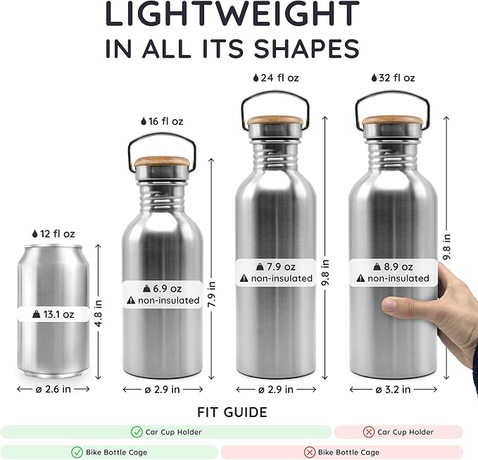 Bambaw Water Bottle 500 ml Eco Non-Insulated Stainless Steel Sports Bottle - Image 5