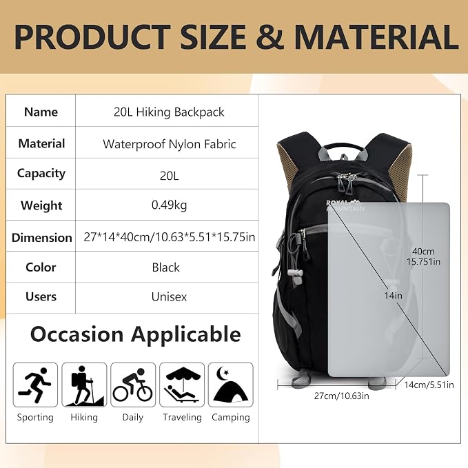 Hiking Backpack With Rain-cover, 20L Travel Backpacks - Image 2