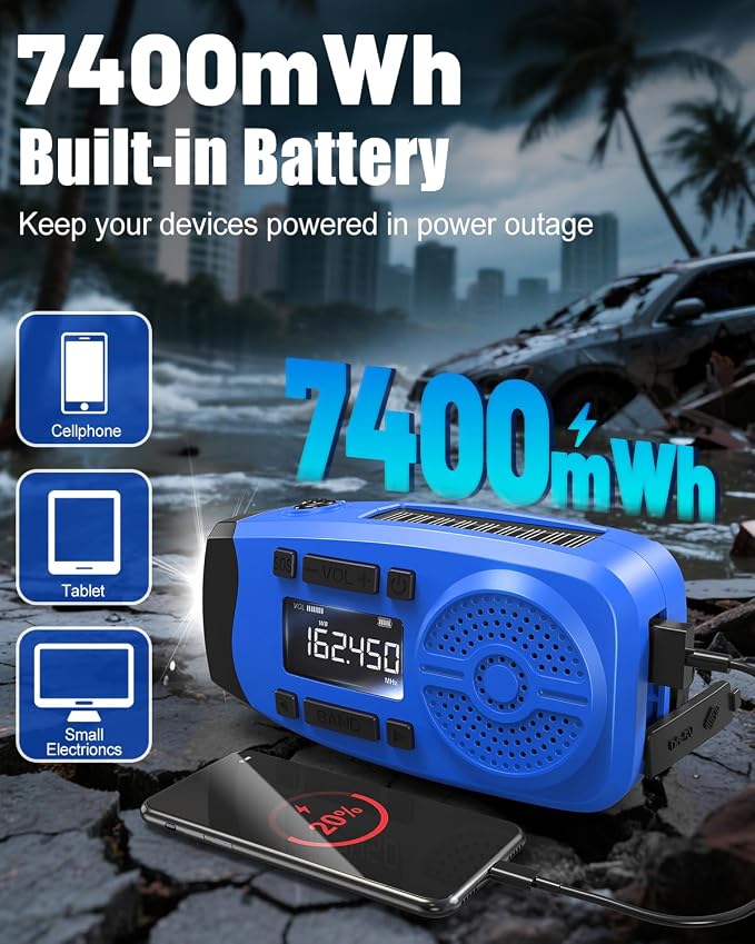 Runningsnail Emergency Weather Radio, 7400mWh Hand Crank Emergency Radio - Image 4
