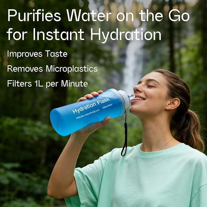 GUYI 500ml Collapsible Water Filter Bottle, Removes Impurities, BPA Free - Image 4
