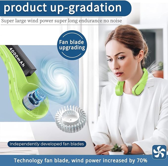 ASNUG Portable Neck Fan, Bladeless Neck Fan, USB Rechargeable Personal Fan - Image 2