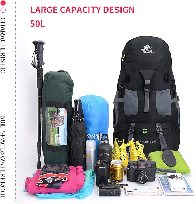 Bseash 50L Hiking Backpack, Water Resistant Lightweight Outdoor Sport Daypack - Image 9