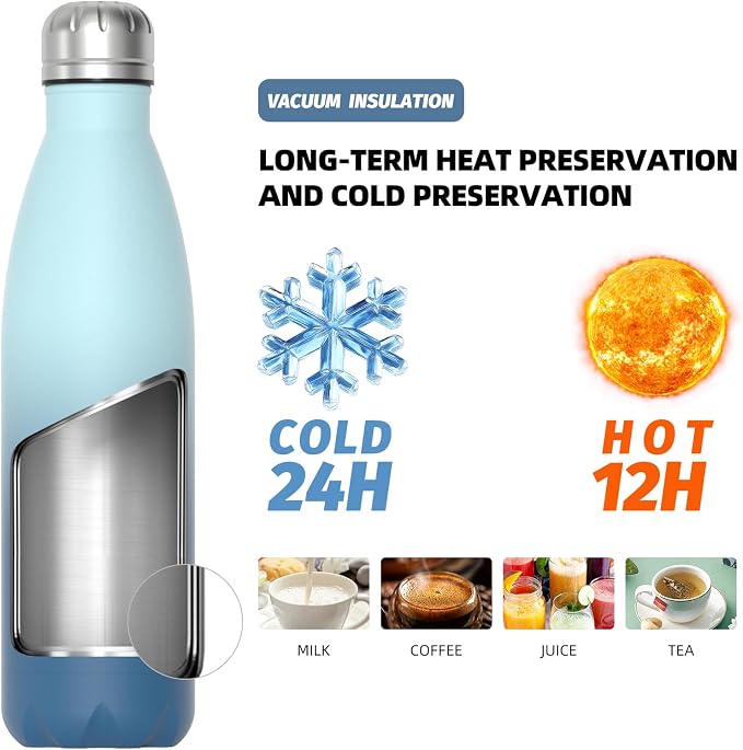 WATERSY Stainless Steel water bottles, 17oz/500ml Insulated Water Bottles - Image 2