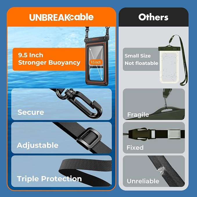 UNBREAKcableXL Size EXTRA Large Waterproof Phone Pouch Floating IPX8 Phone Case - Image 6