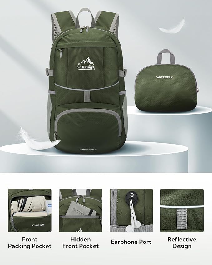 WATERFLY Hiking Packable Daypack Backpack: 25L Ultra Lightweight Day Pack - Image 3
