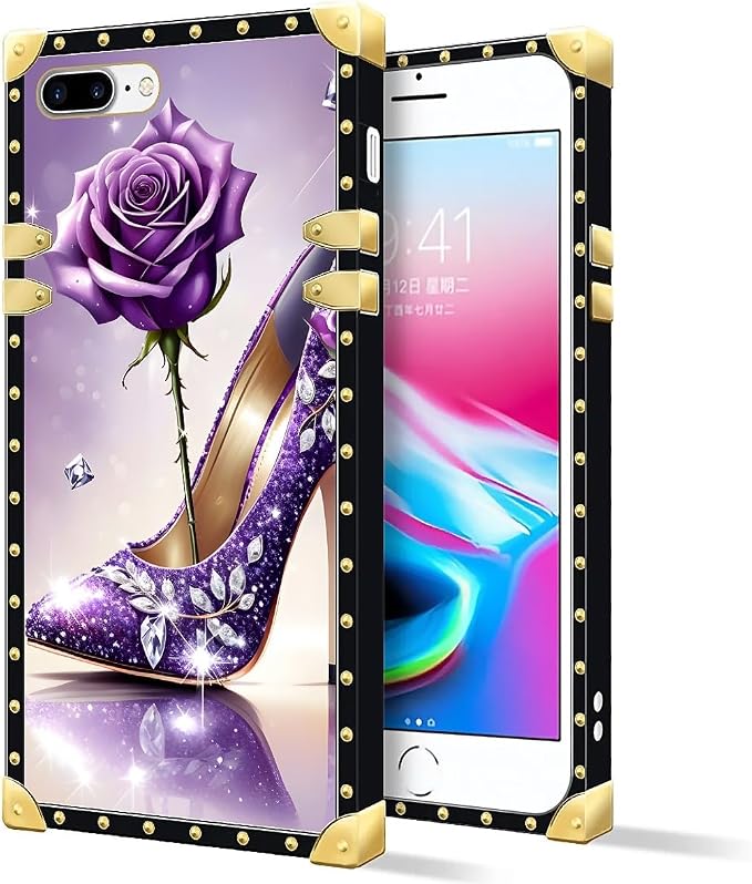 Compatible with iPhone 8 Plus 7 Plus Case, High Heeled Purple Diamond Rose - Image 2