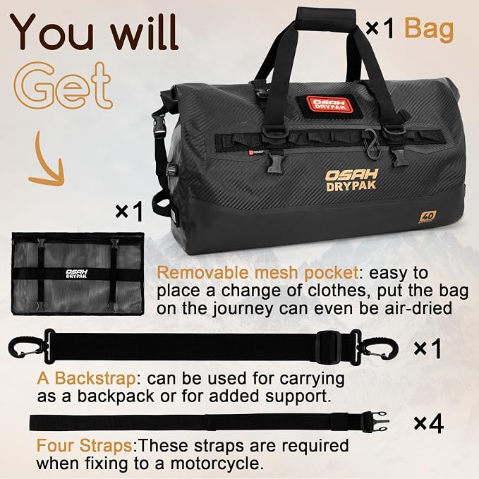 OSAH DRYPAK Waterproof Duffel Bag 25L/40L/60L – Heavy-Duty Motorcycle Tail Bag - Image 7