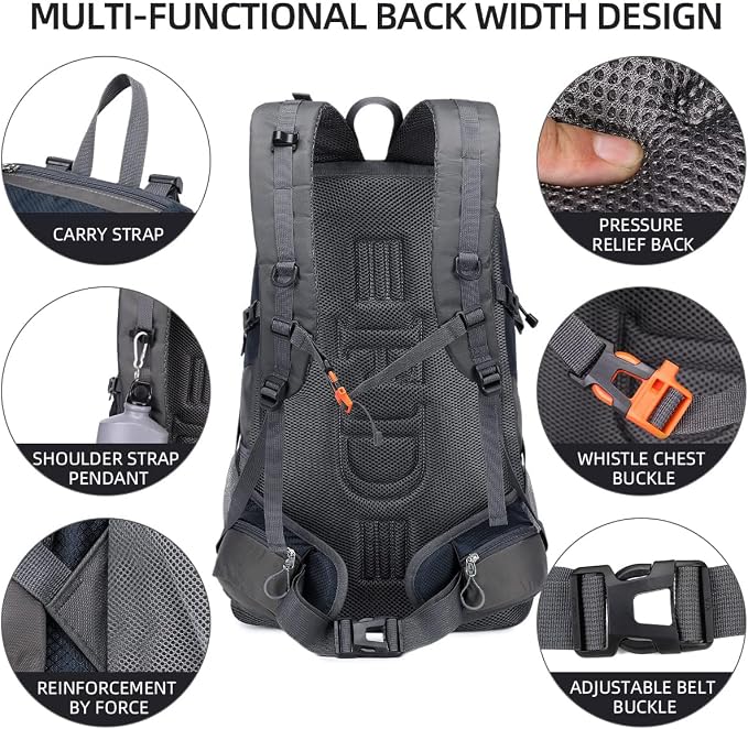 FENGDONG 50L Waterproof Lightweight Outdoor Daypack Hiking, Travel Backpack - Image 3