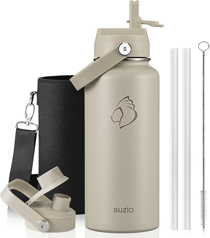 BUZIO 32 oz Water Bottle Insulated, Leakproof Stainless Steel Flask, Wide Mouth by BUZIO