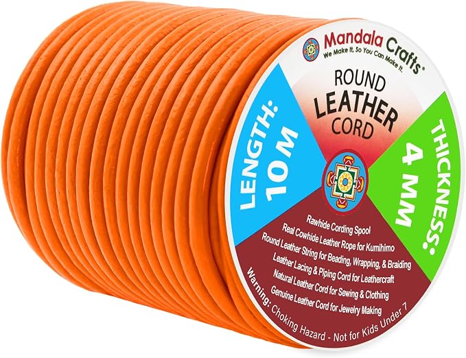 Mandala Crafts Round Genuine Orange Leather Cord by MandalaCrafts