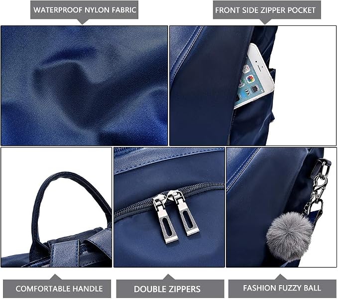 PINCNEL Women Backpack Purse Waterproof Nylon Anti-theft Rucksack Lightweight - Image 5