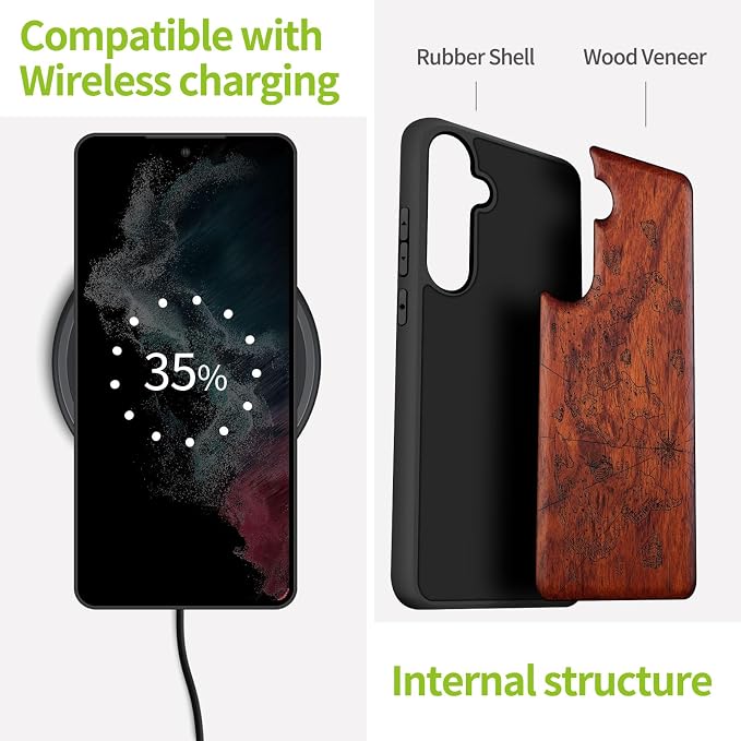 Carveit Wood Case for Galaxy S24 Plus Case Shockproof Protective Cover Unique - Image 5