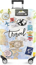 ANNA QUEEN Travel Collage Luggage Cover, World Map & Sticker Style Suitcase by ANNAQUEEN